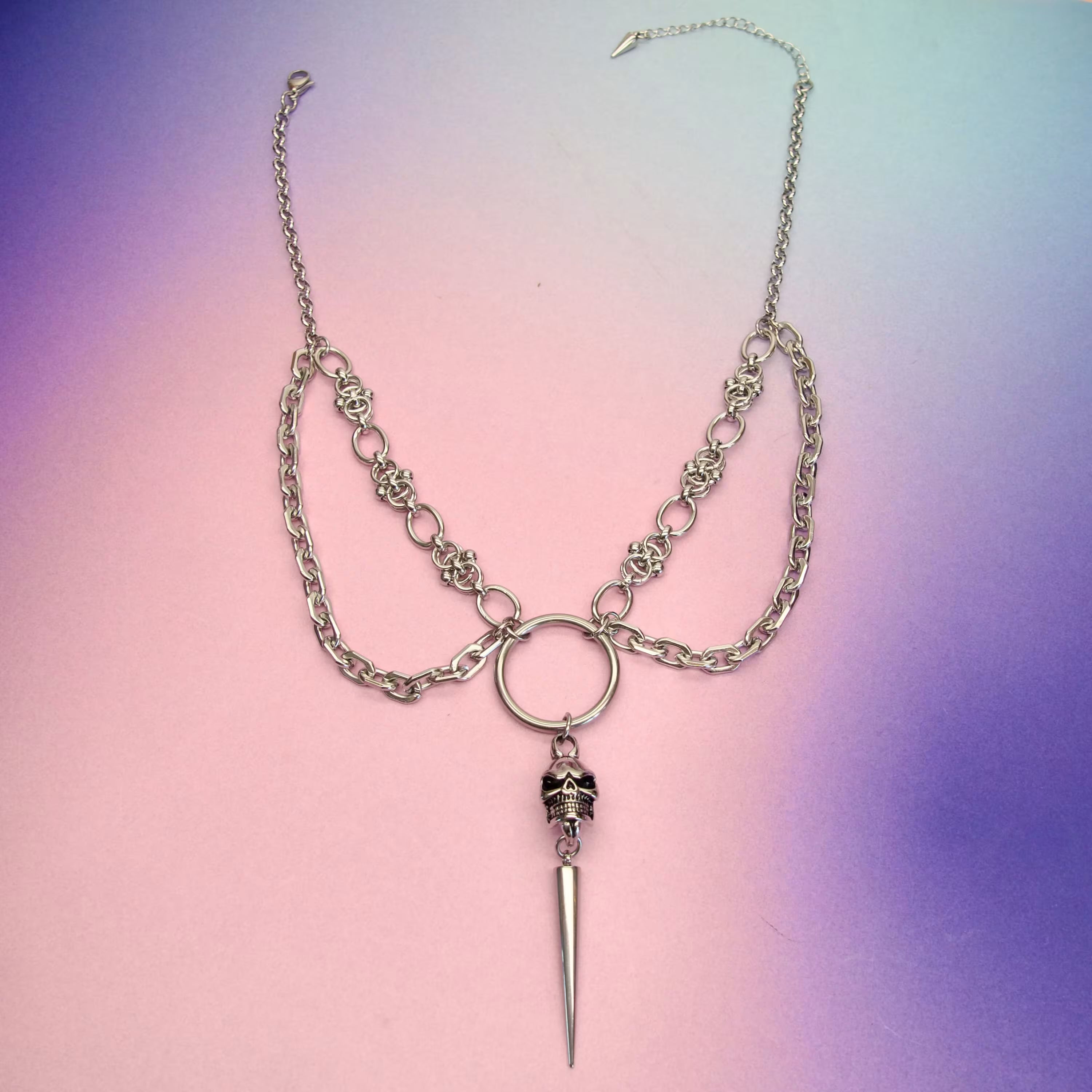 Steel Skull & Chain Necklace