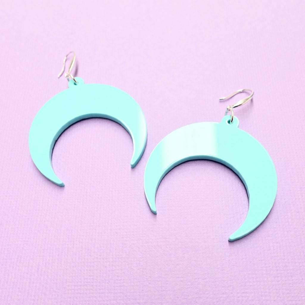 Crescent Moon Earrings - Mint Green - edenki