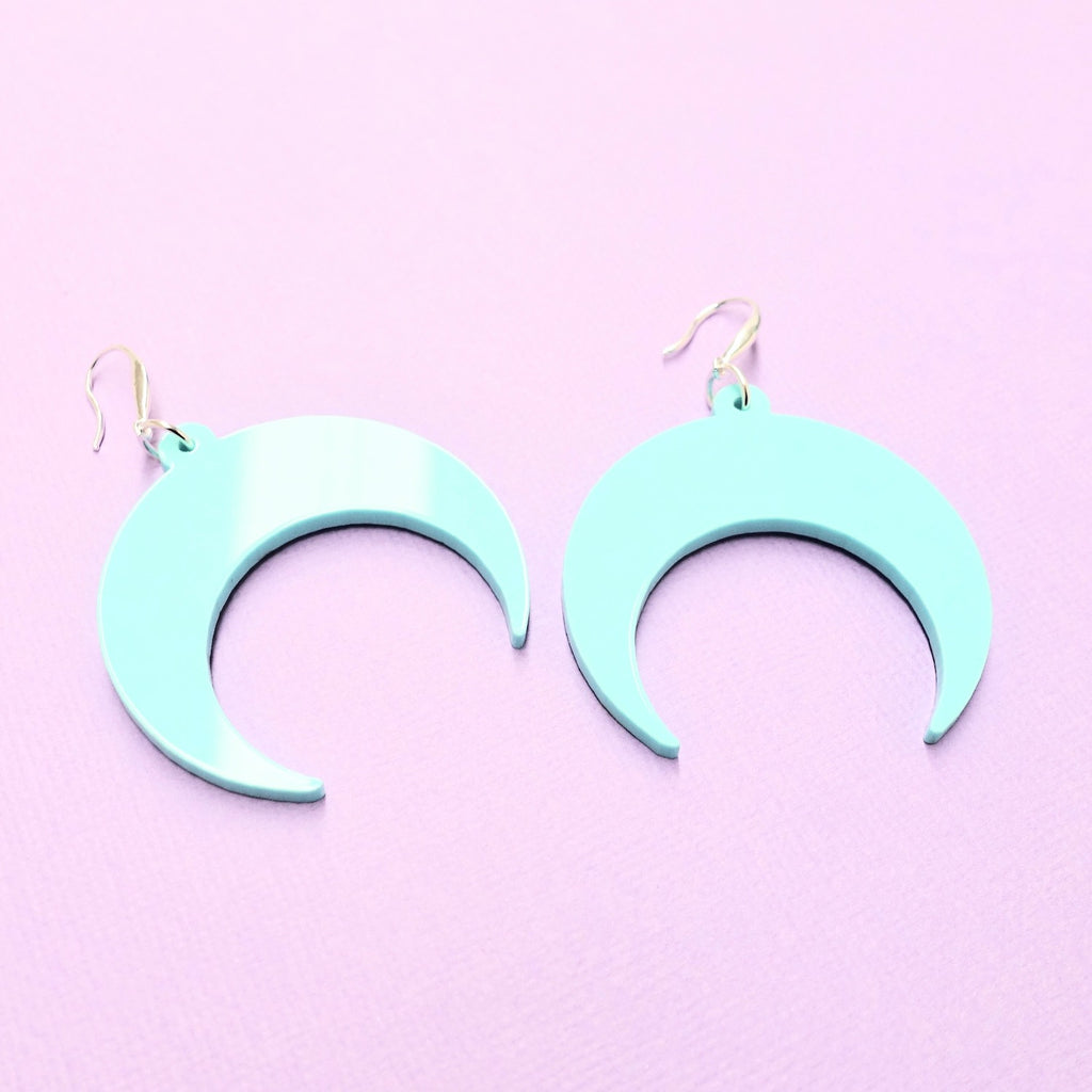 Crescent Moon Earrings - Mint Green - edenki