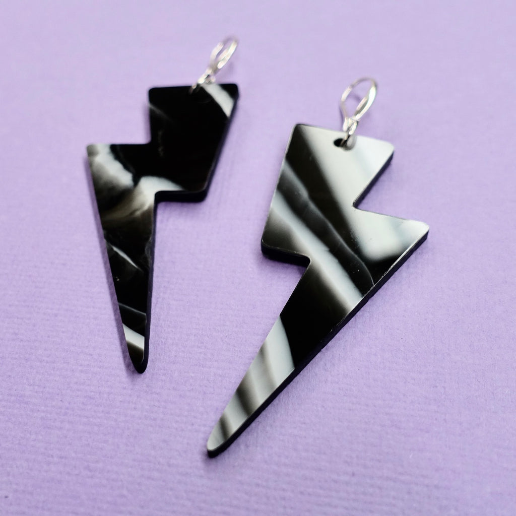 Lightning Bolt Earrings - B&W Marble - edenki