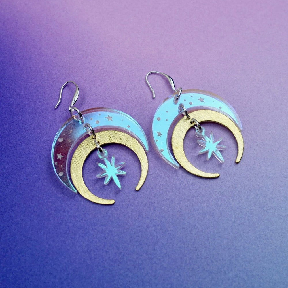 Starry Crescent Moon Earrings - edenki