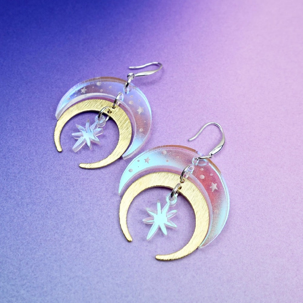 Starry Crescent Moon Earrings - edenki