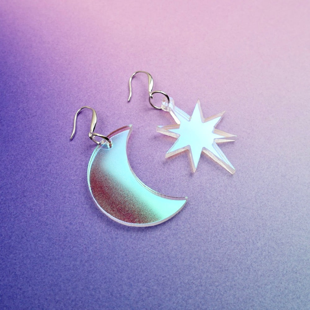 Iridescent Moon & Star Earrings