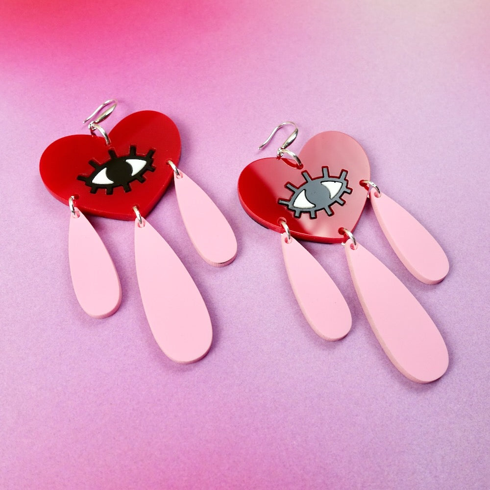 All Seeing Heart Earrings - Red