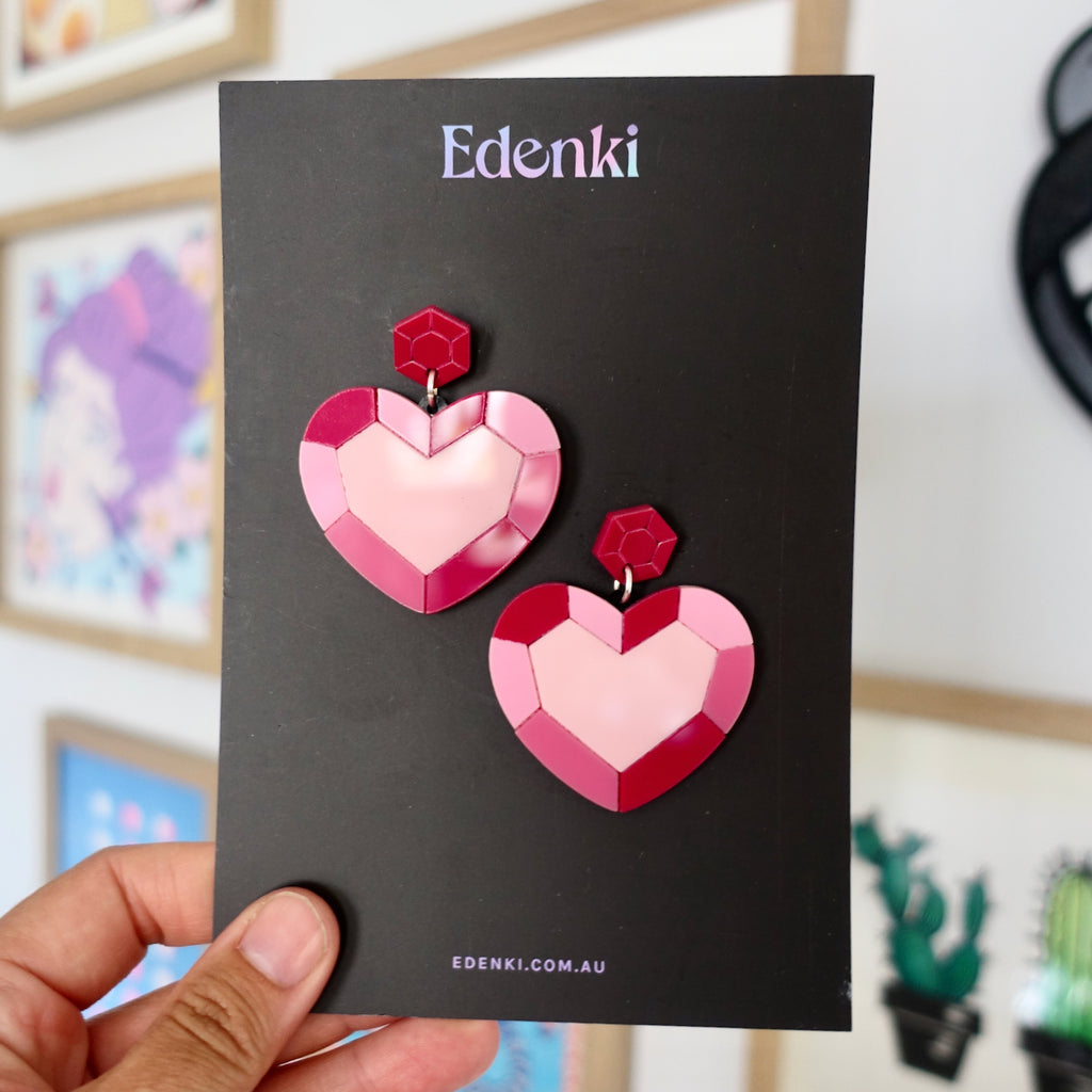 Heart Gem Statement Earrings - edenki