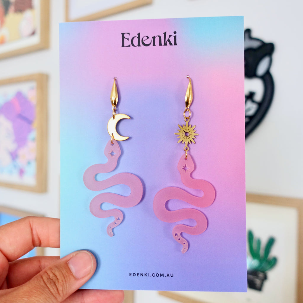 Pink Celestial Snake Earrings