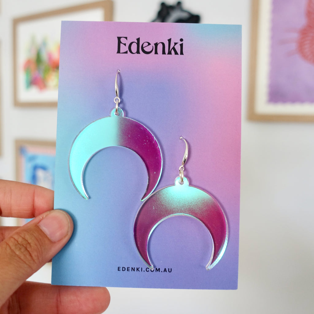 Crescent Moon Earrings - Iridescent - edenki