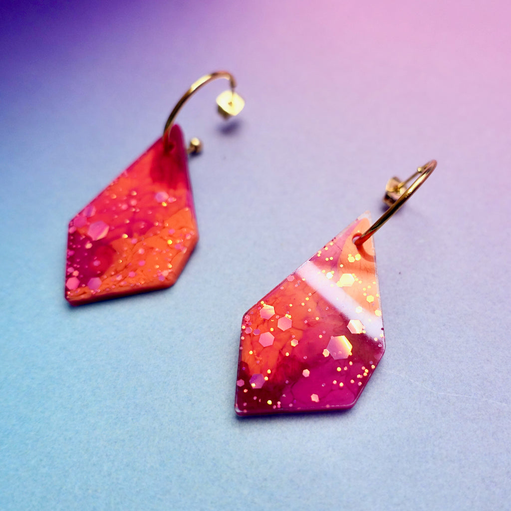 Resin Gem Hoop Earrings - Pink & Coral