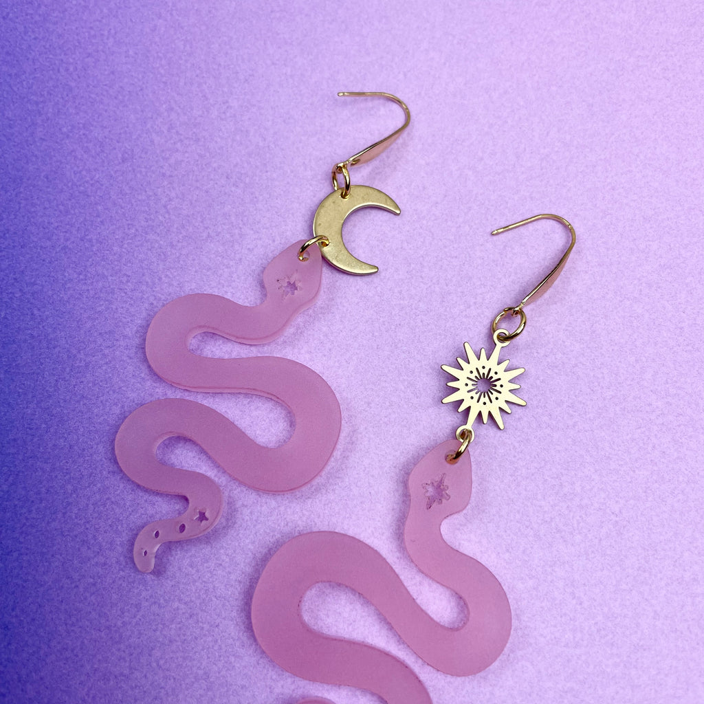 Pink Celestial Snake Earrings