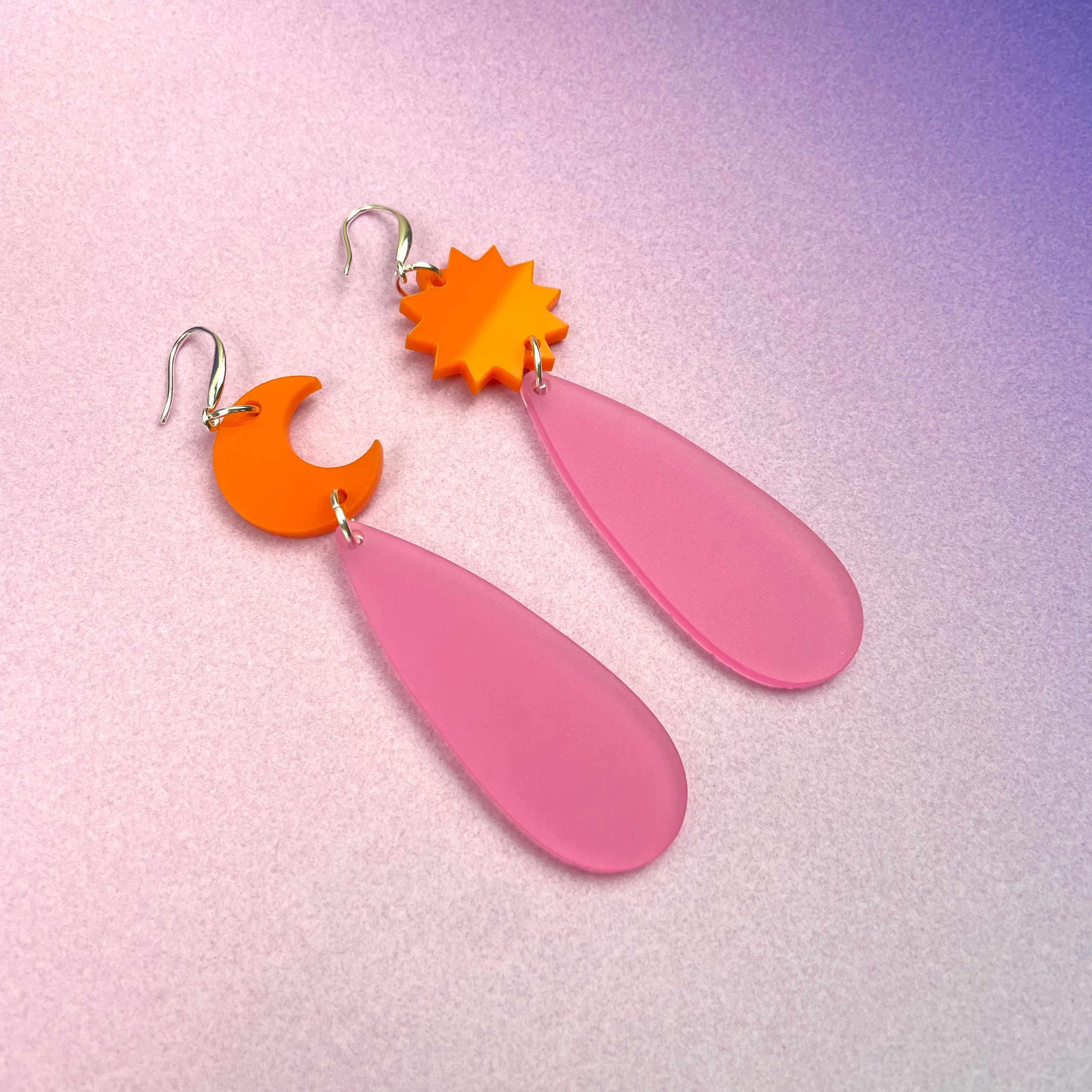 colourful sun moon earrings