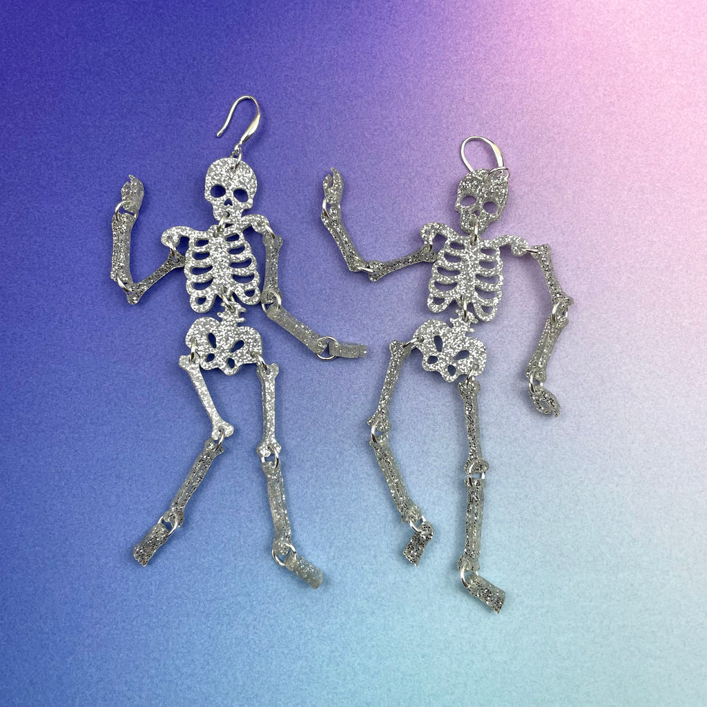 Skeleton Statement Earrings - Silver