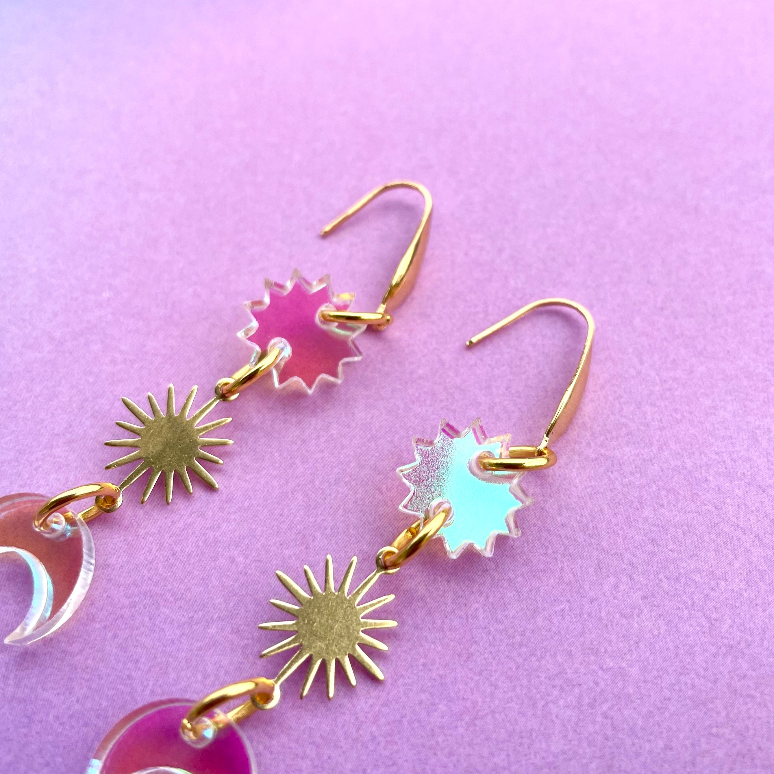 Holographic Moon & Star Earrings