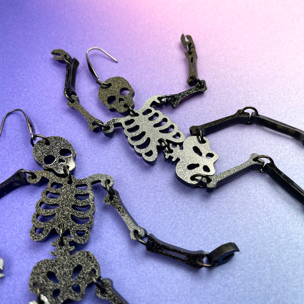 Skeleton Statement Earrings - Black